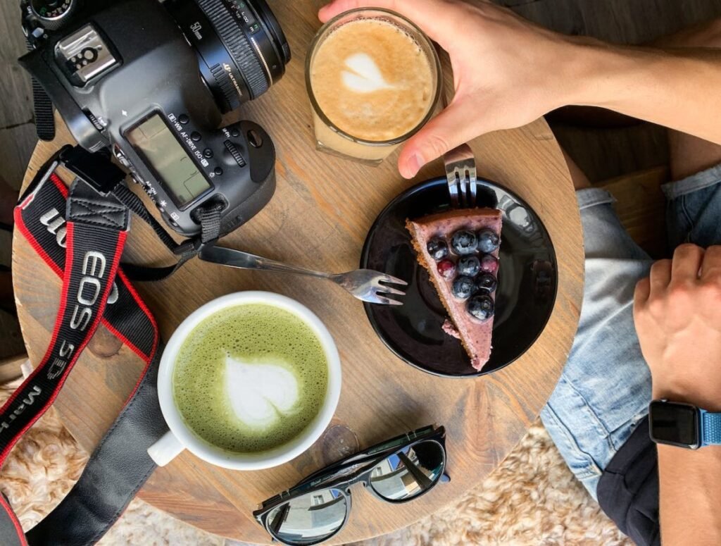 coffee and snack on a table
